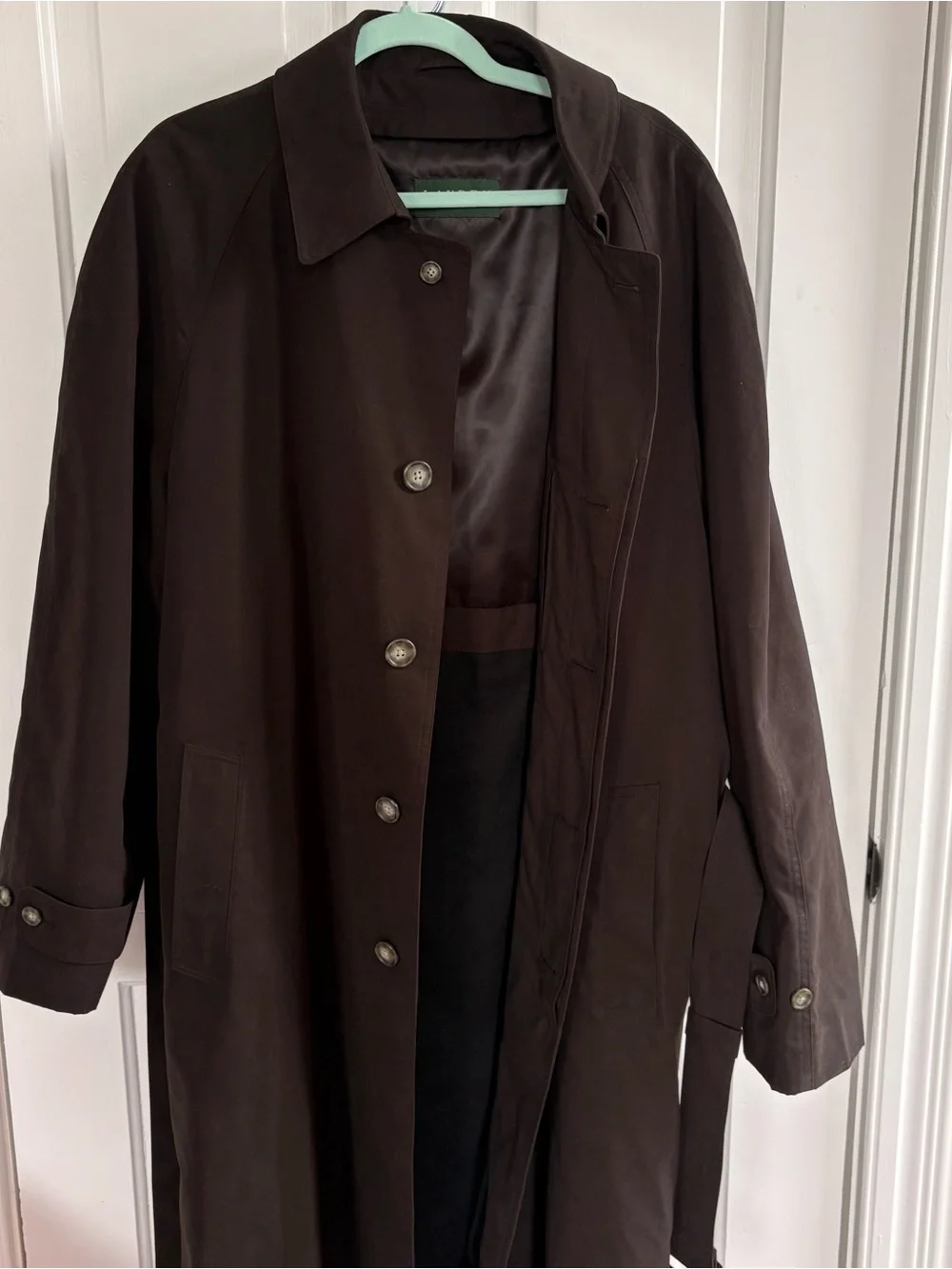 Lauren Ralph Lauren Black Microfiber Trench Coat Removable Wool Liner Men's 46L